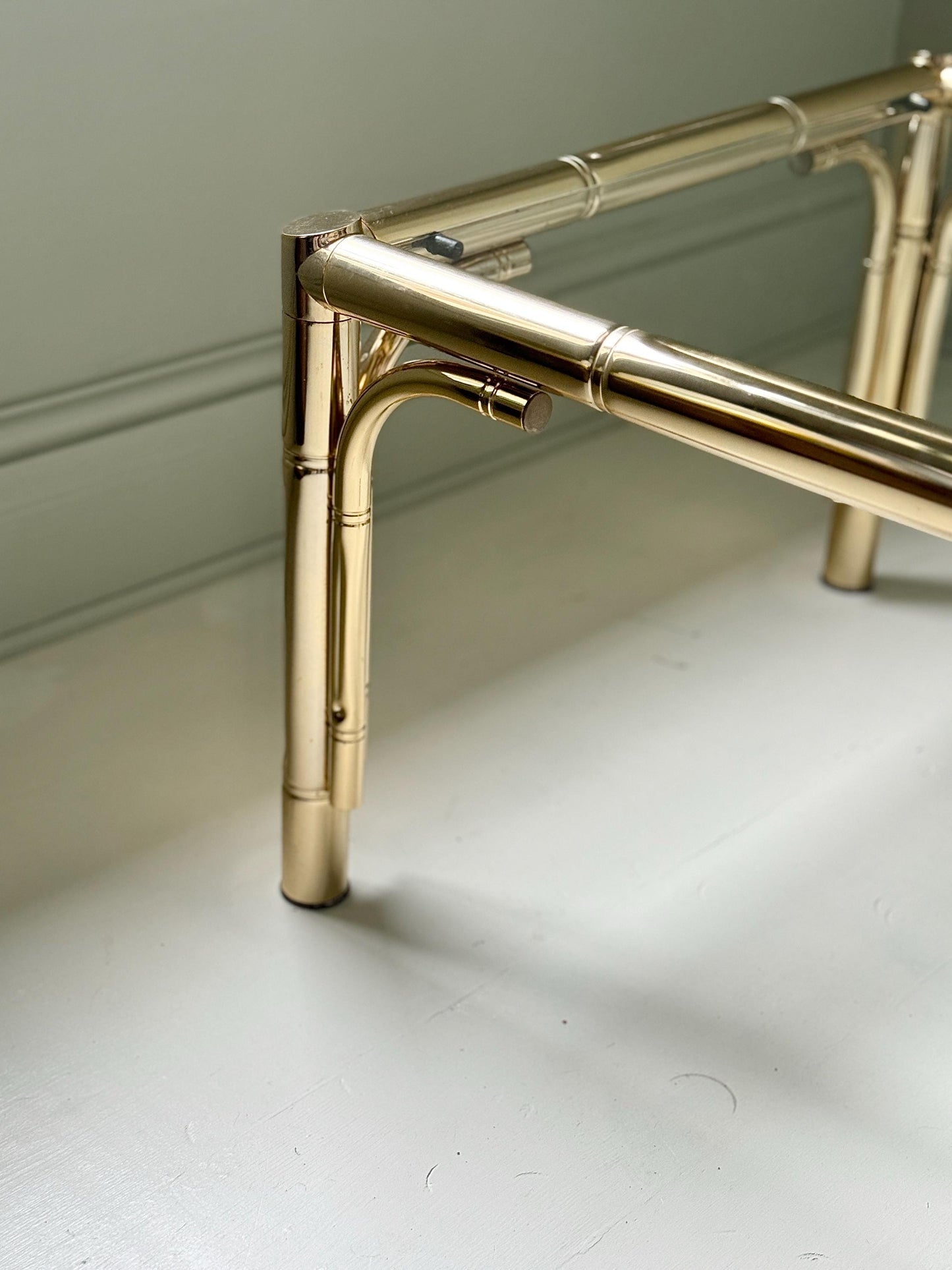 Hollywood Regency Gold Bamboo Coffee Table