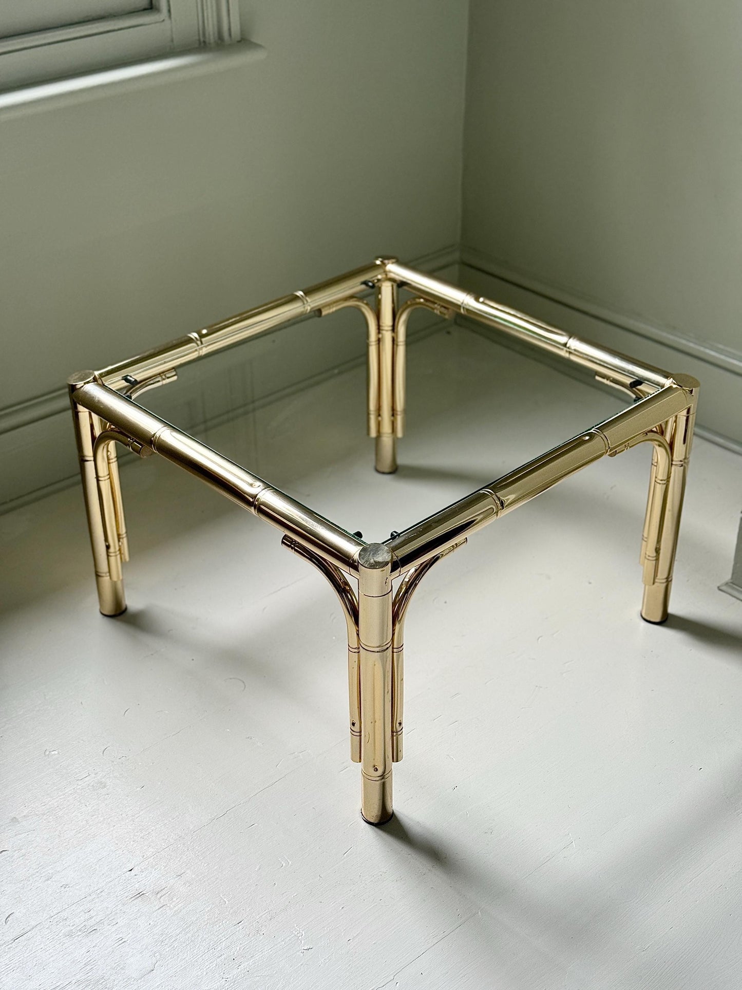 Hollywood Regency Gold Bamboo Coffee Table
