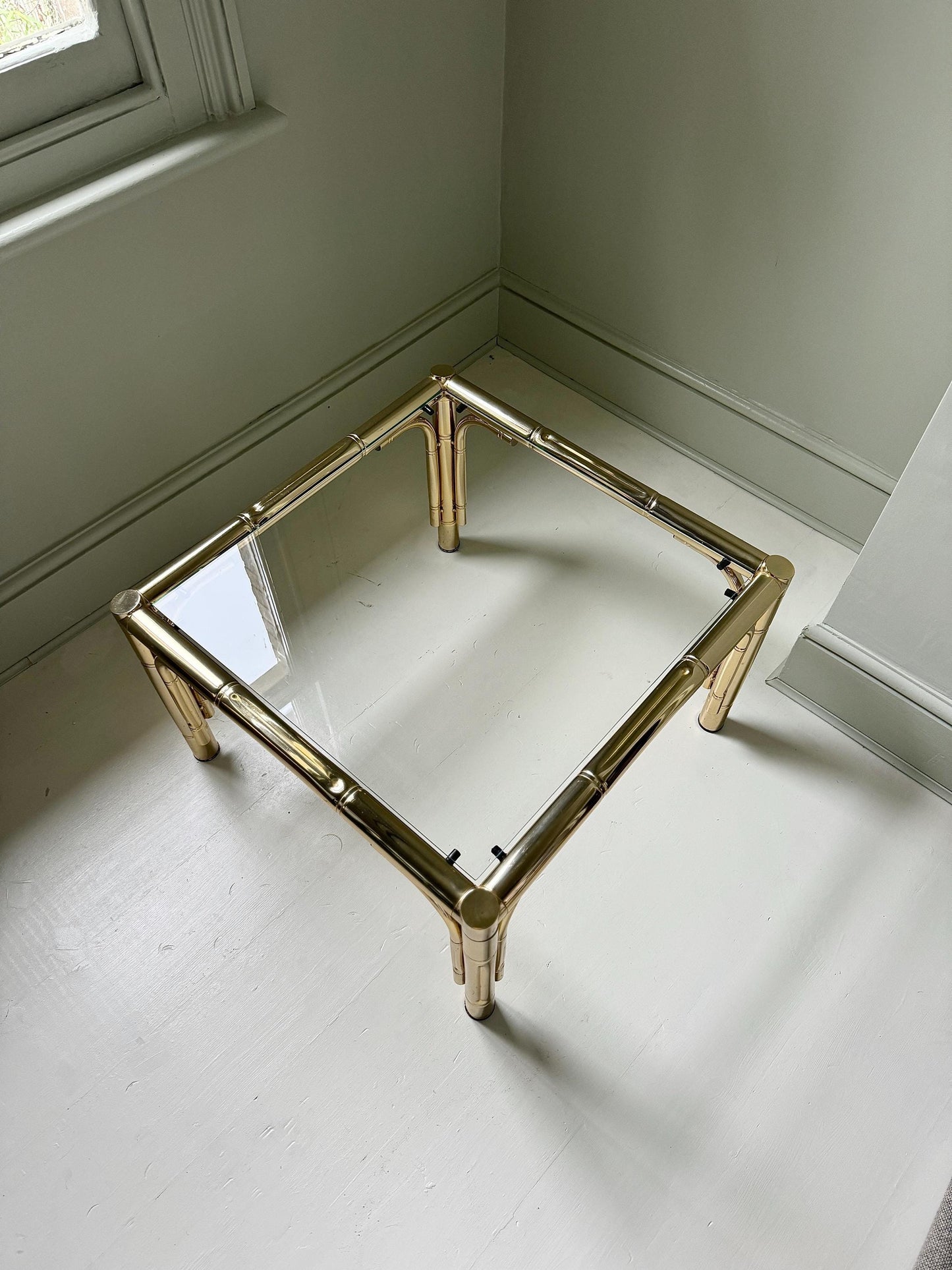 Hollywood Regency Gold Bamboo Coffee Table