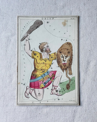 Antique Hand-Painted Constellation Print ‘Urania’s Mirror’ by Sidney Hall c. 1825