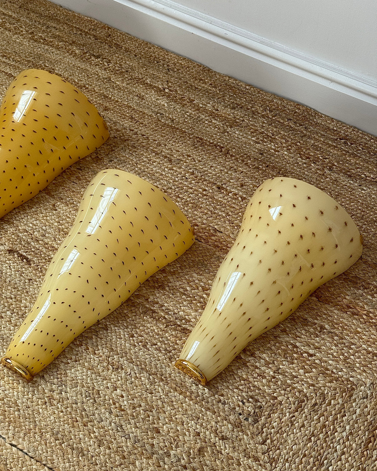 Large Yellow Murano Tapered Sconces with Red Flecks by Toso & Massari for Leucos