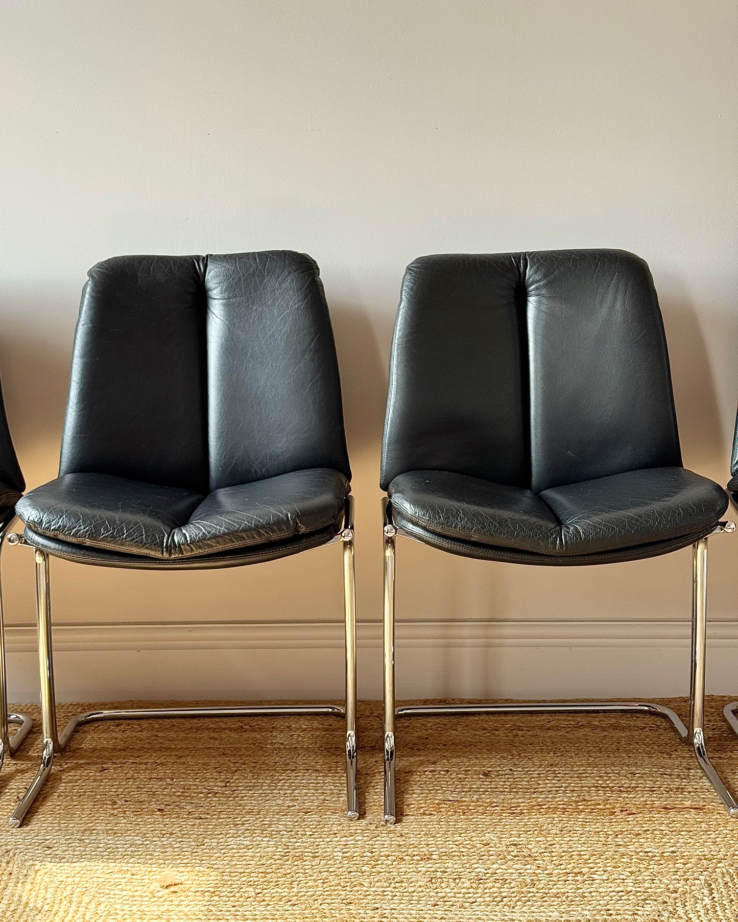 Set of Four Chrome and Leather Dining Chairs, Attributed to Tim Bates for Pieff 1970s
