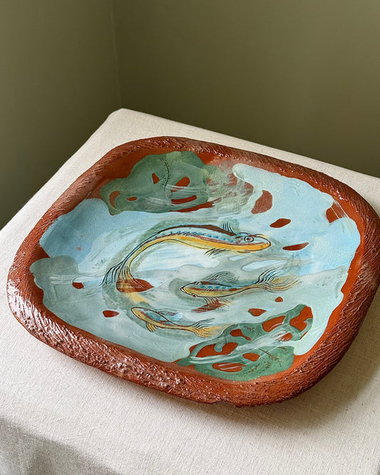 Studio Pottery Glazed Fish Motif Platter