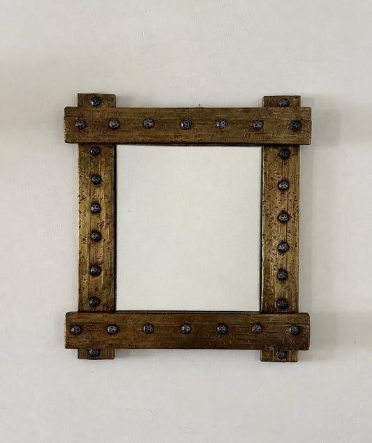 Hammered Brass Mirror with Studded Frame