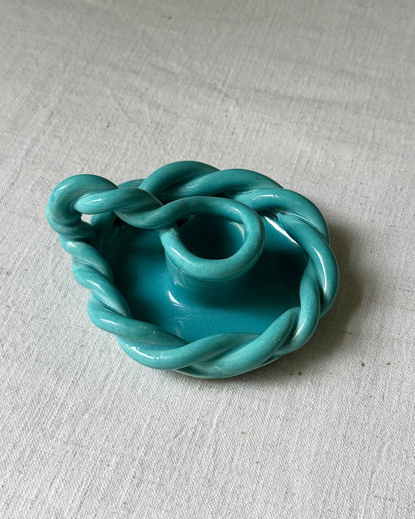 Pair of Vallauris Twisted Rope Turquoise Glaze Candlesticks