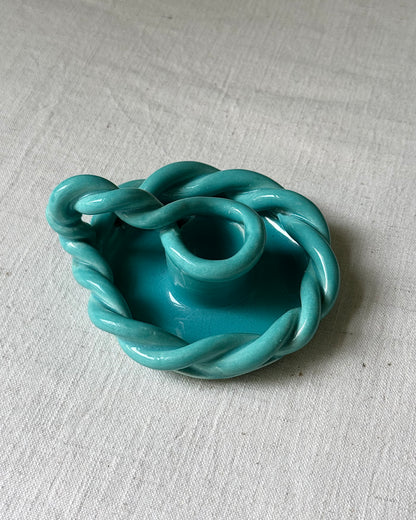Pair of Vallauris Twisted Rope Turquoise Glaze Candlesticks