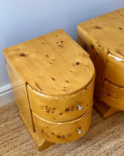 Pair of Art Deco Blonde Birdseye Maple Bedside Tables