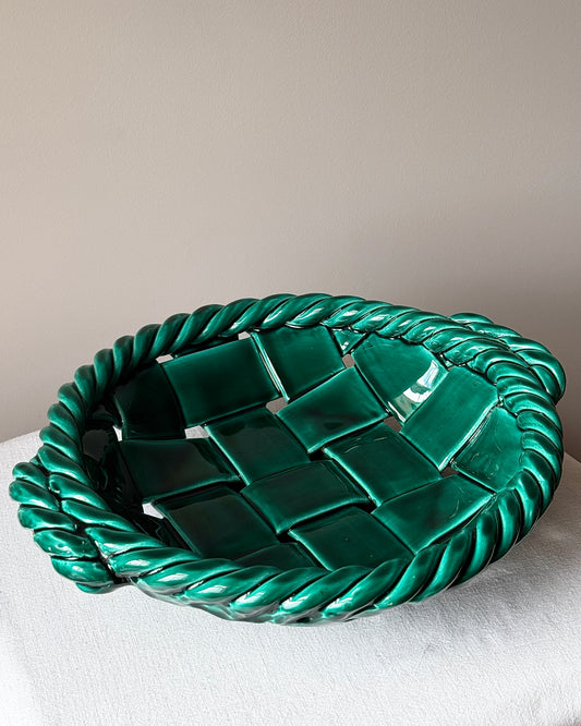 Large Vallauris Emerald Green Ceramic Woven Bowl