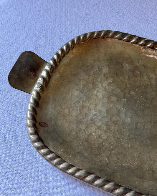 Scandinavian Hammered Brass Tray with Rope Edge