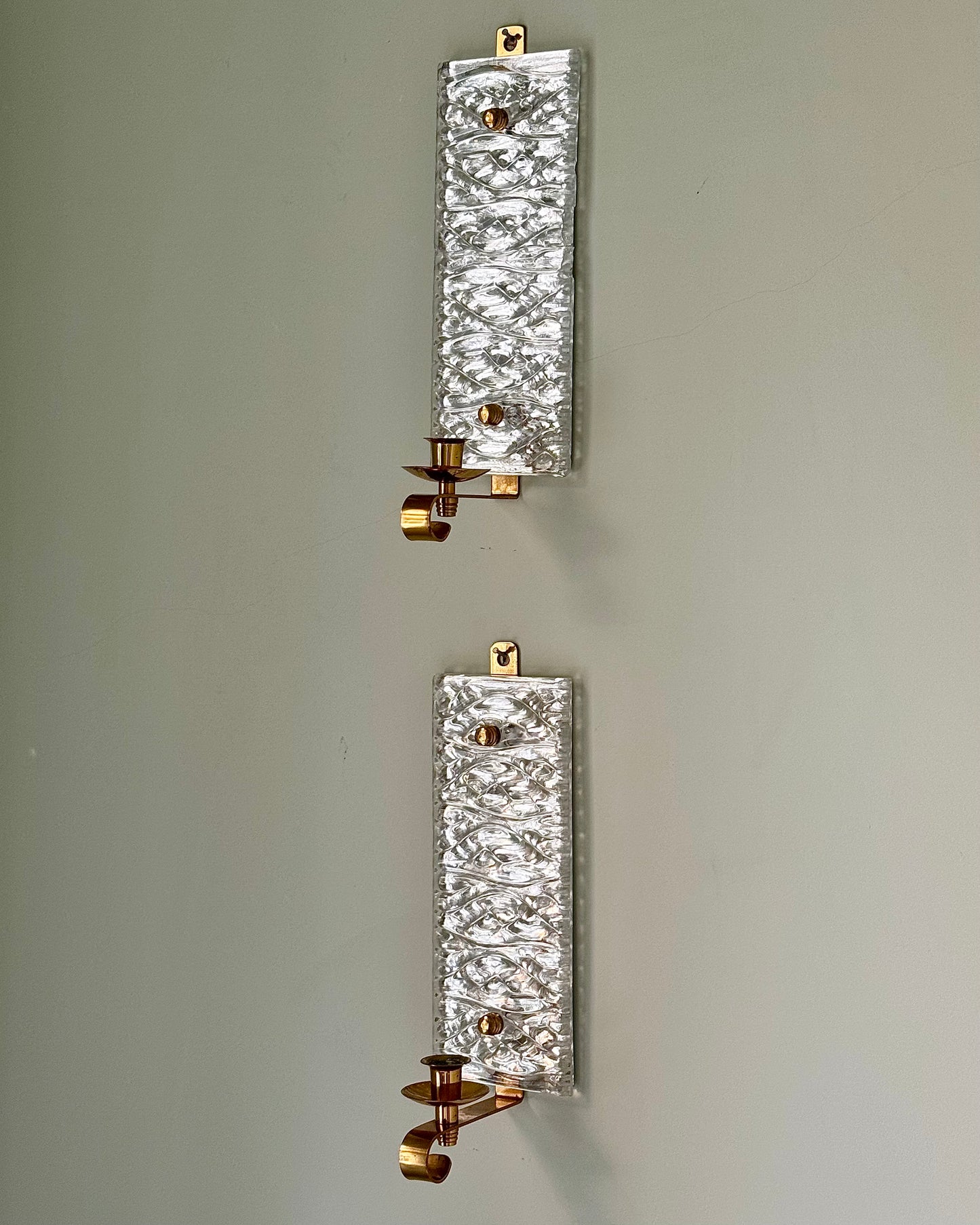 Pair of Swedish Mid-Century Glass and Brass Wall Sconces by Malmö Metallvarufabrik AB