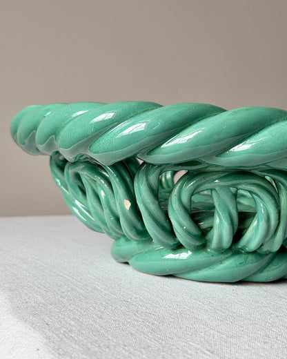 Vallauris Green Glaze Woven Ceramic Bowl