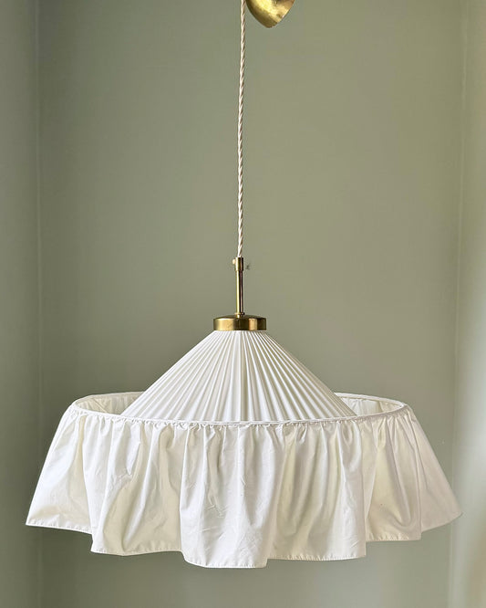 Josef Frank for Svenskt Tenn  “Carl Larsson’s Lamp” Pleated Silk & Brass Pendant, Sweden circa 1940s