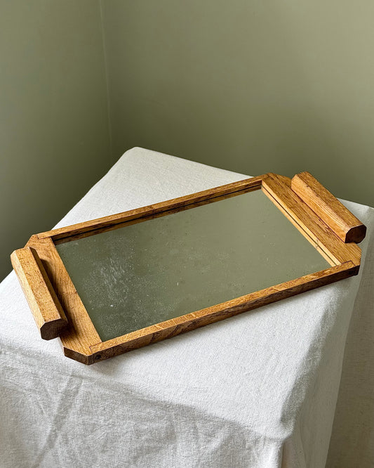 French Art Deco Wood & Glass Display Tray
