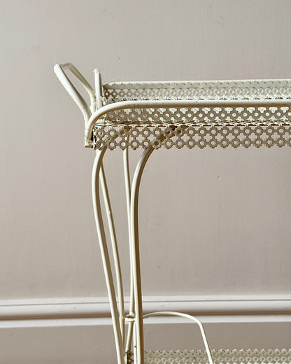 White Perforated Metal Bar Cart, In the Style of Mathieu Matégot
