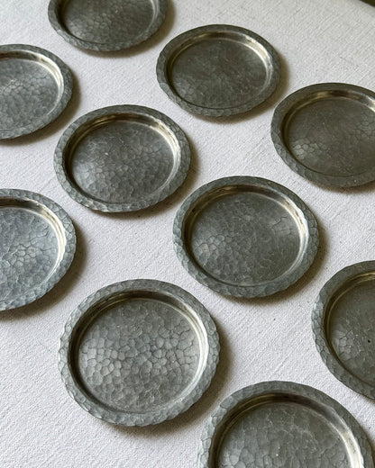 Set of 12 Scandinavian Hammered Pewter Coasters