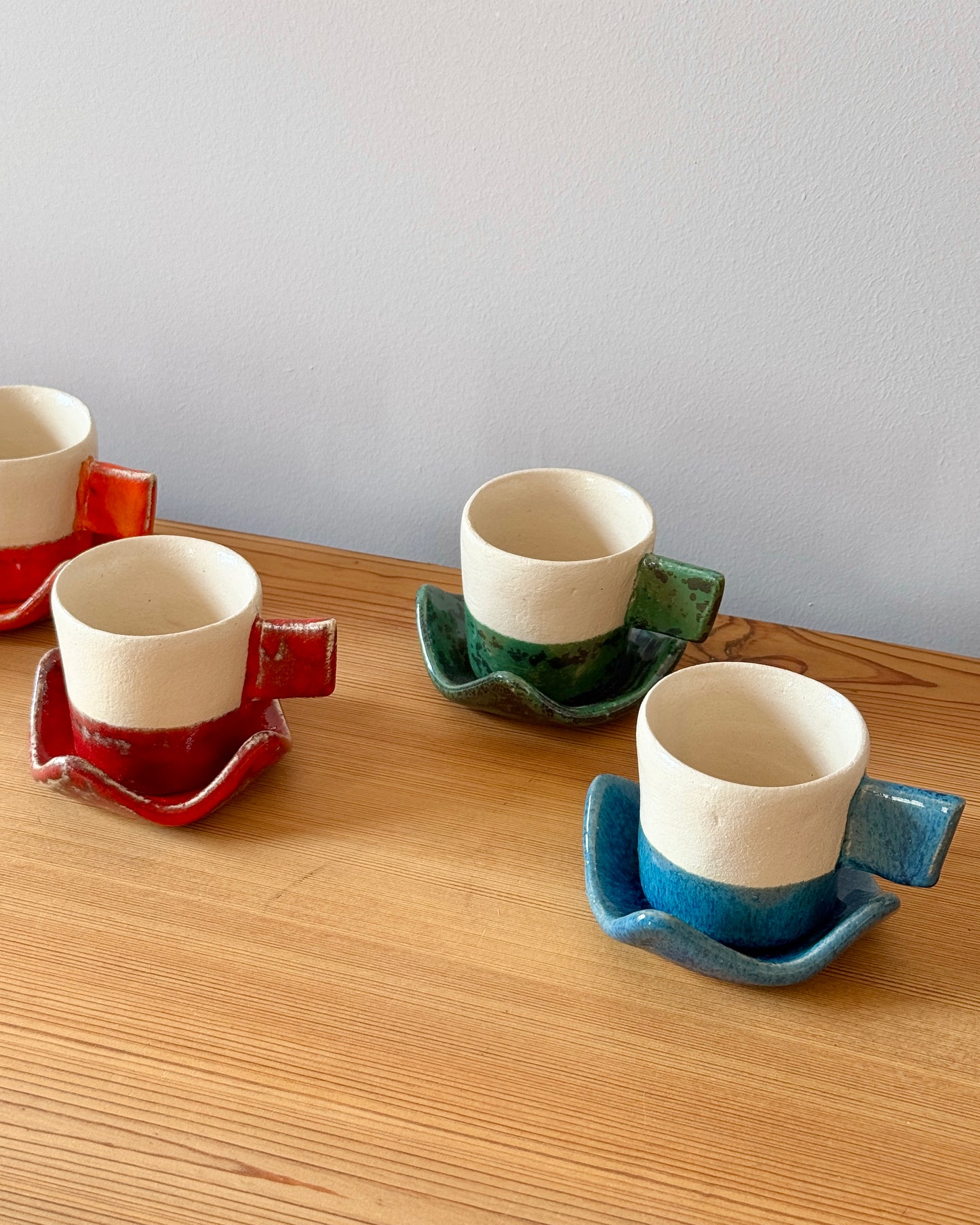 French Studio Pottery Post-Modern Ceramic Teacup Set