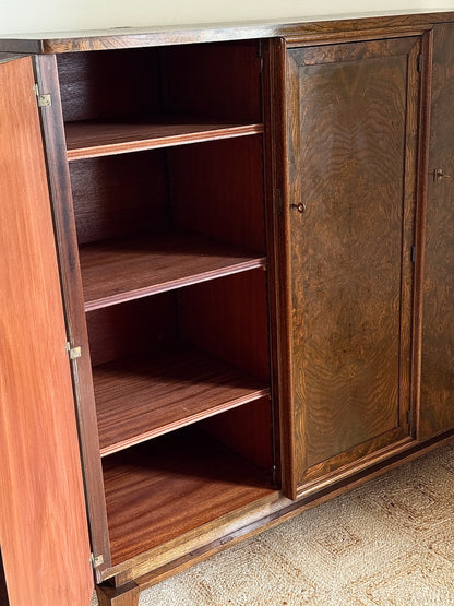 Large French Art Deco Walnut Burr Cabinet, c.1930s