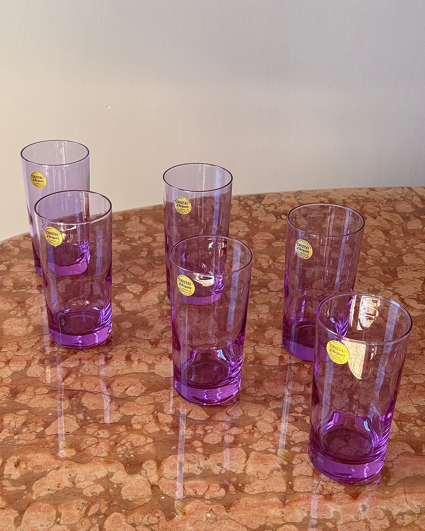Set of 6 French Violet Crystal Tumblers by Cristal d'Arques