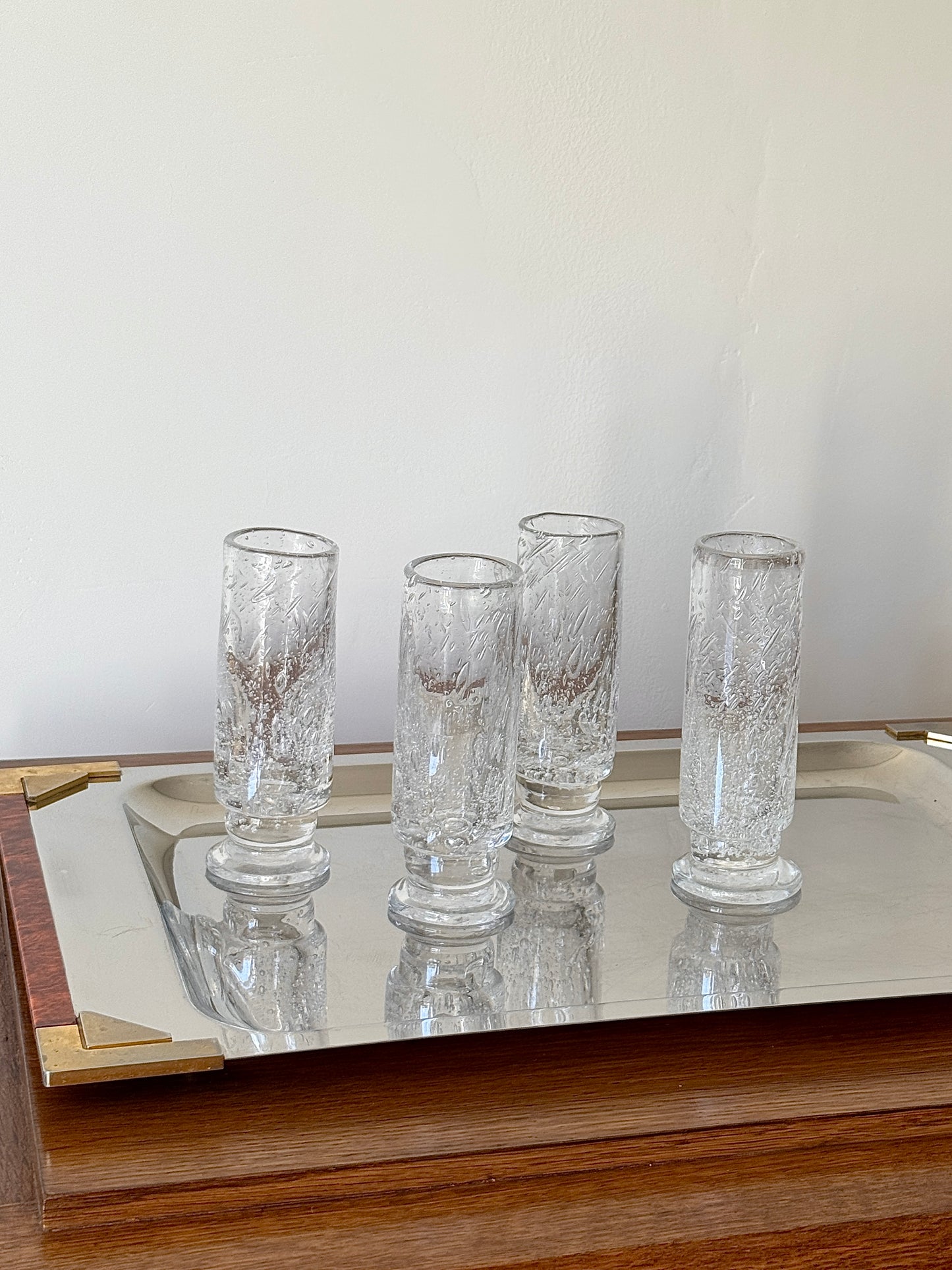 Set of Four Biot Bubble Glass Champagne Flutes, c.1970s