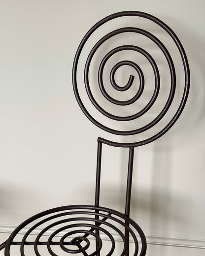 French Atelier Wrought Iron Spiral Accent Chairs, Signed JTS