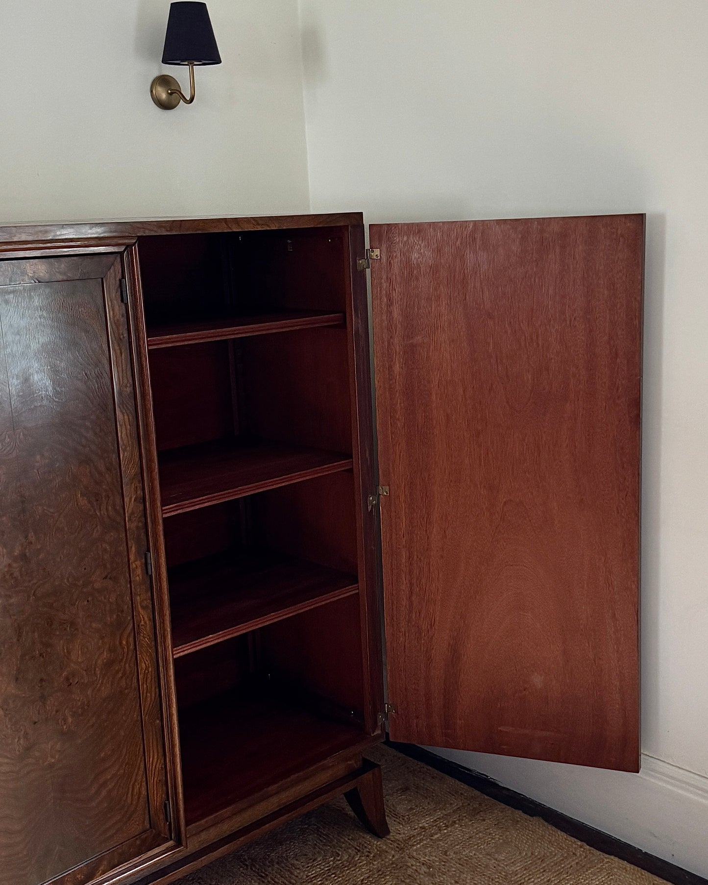 Large French Art Deco Walnut Burr Cabinet, c.1930s