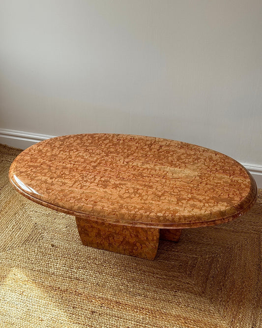 Large Italian Rosso Verona Marble Oval Coffee Tablea