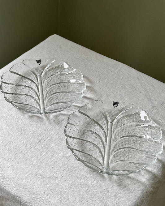 Mid-century Orrefors Sweden Glass Leaf Dishes