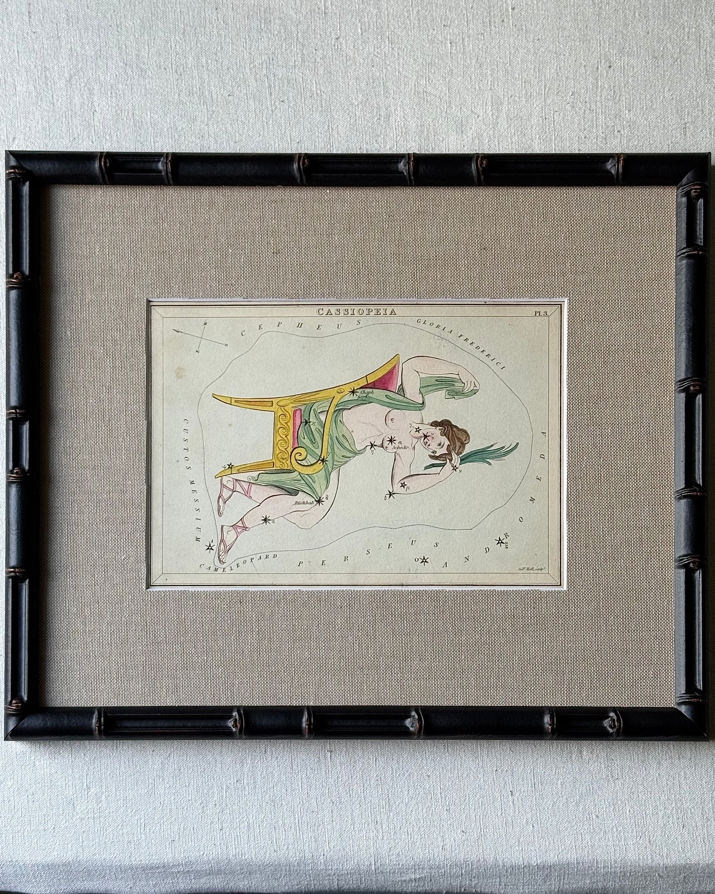 Antique Hand-Painted Constellation Print ‘Urania’s Mirror’ by Sidney Hall c. 1825