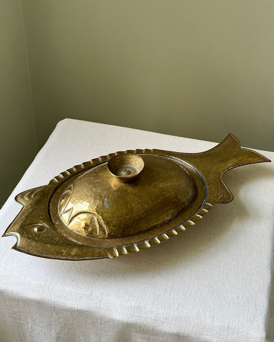 Arts & Crafts Hammered Brass Fish Serving Dish