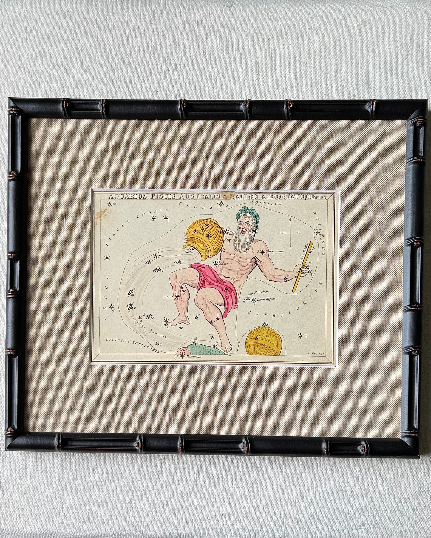 Antique Hand-Painted Constellation Print ‘Urania’s Mirror’ by Sidney Hall c. 1825