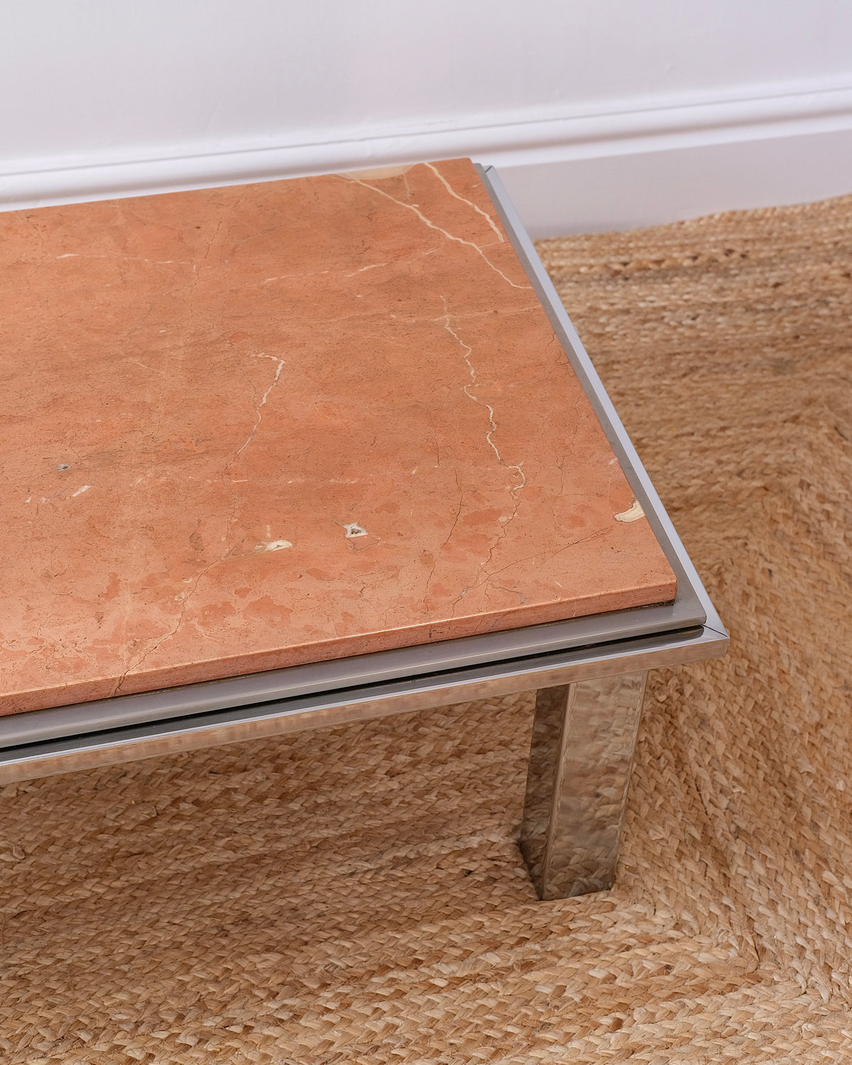 Rosa Verona Marble and Chrome Coffee Table, 1970s