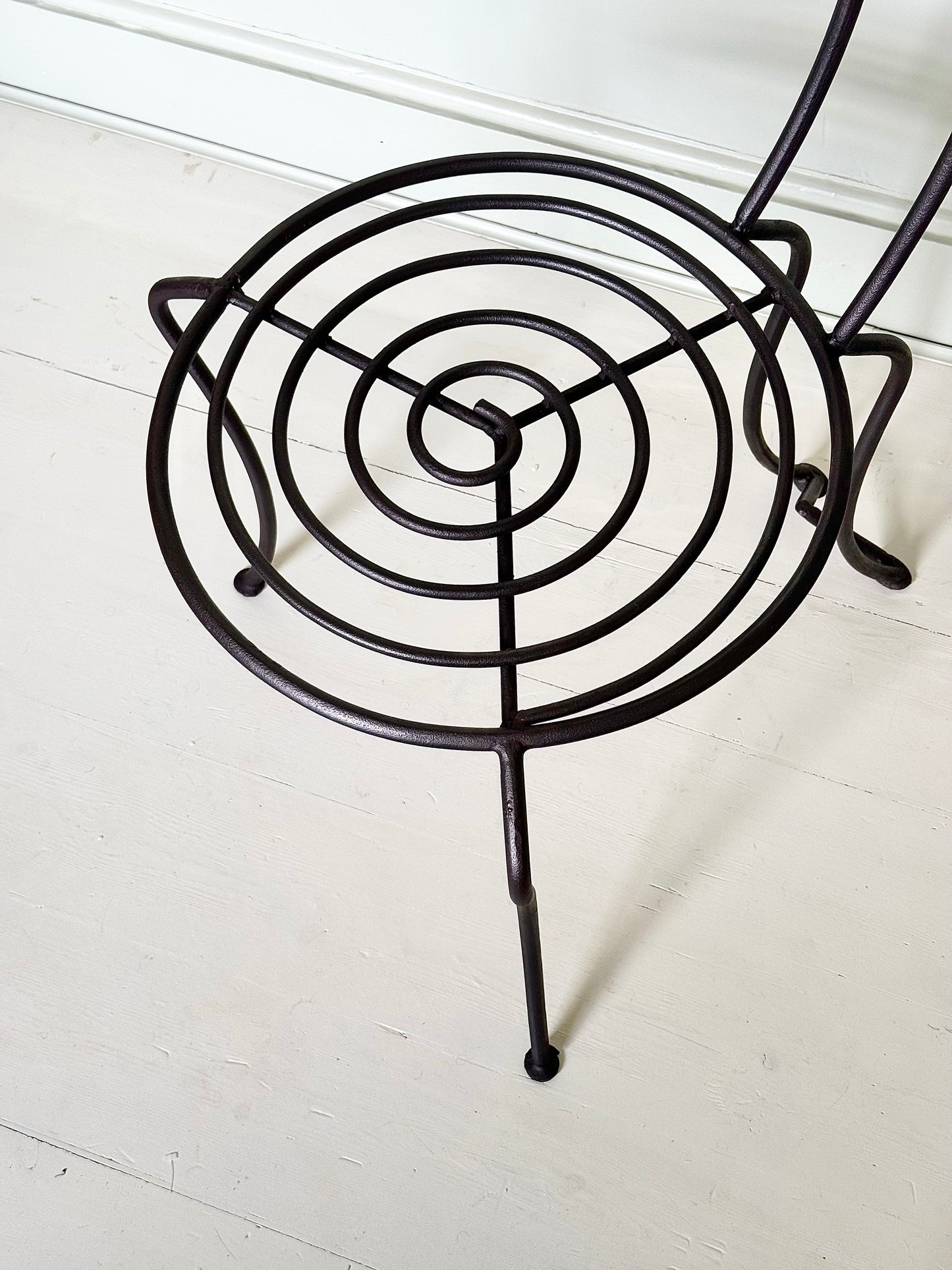 Pair of French Atelier Wrought Iron Spiral Chairs, Signed JTS