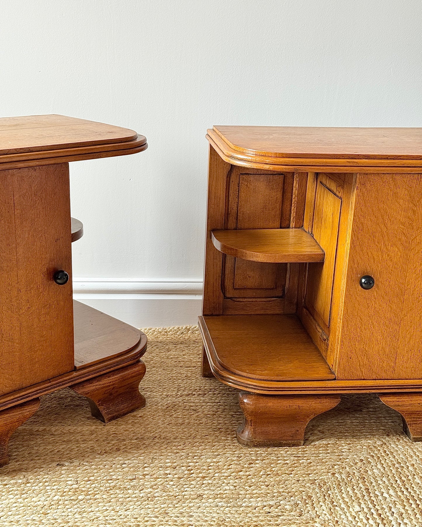 Pair of French Art Deco Oak Bedside Tables c.1930s