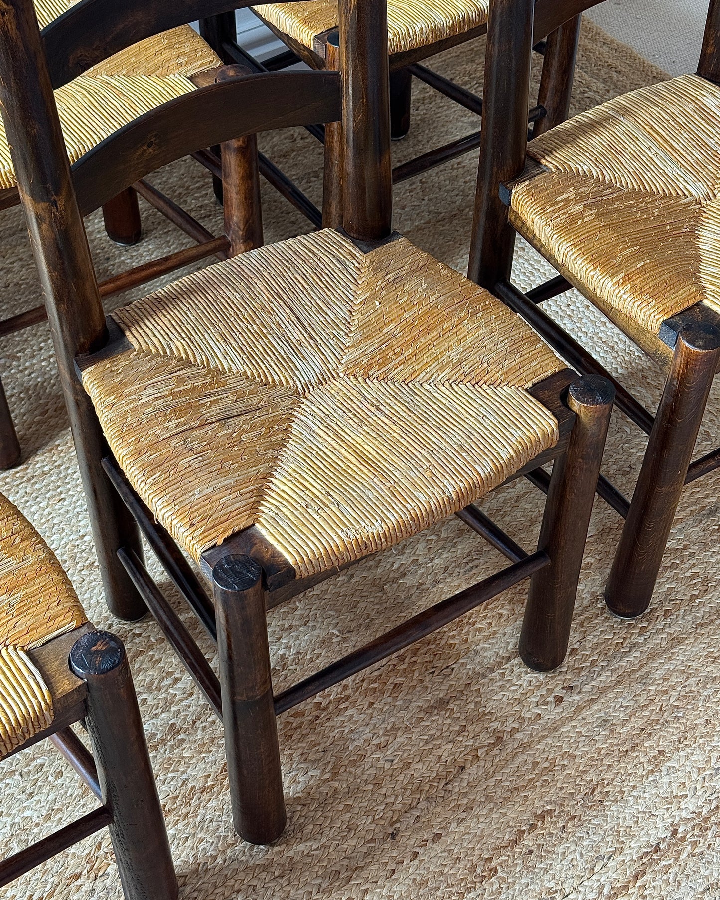 Set of 6 French Rush Ladderback Dining Chairs