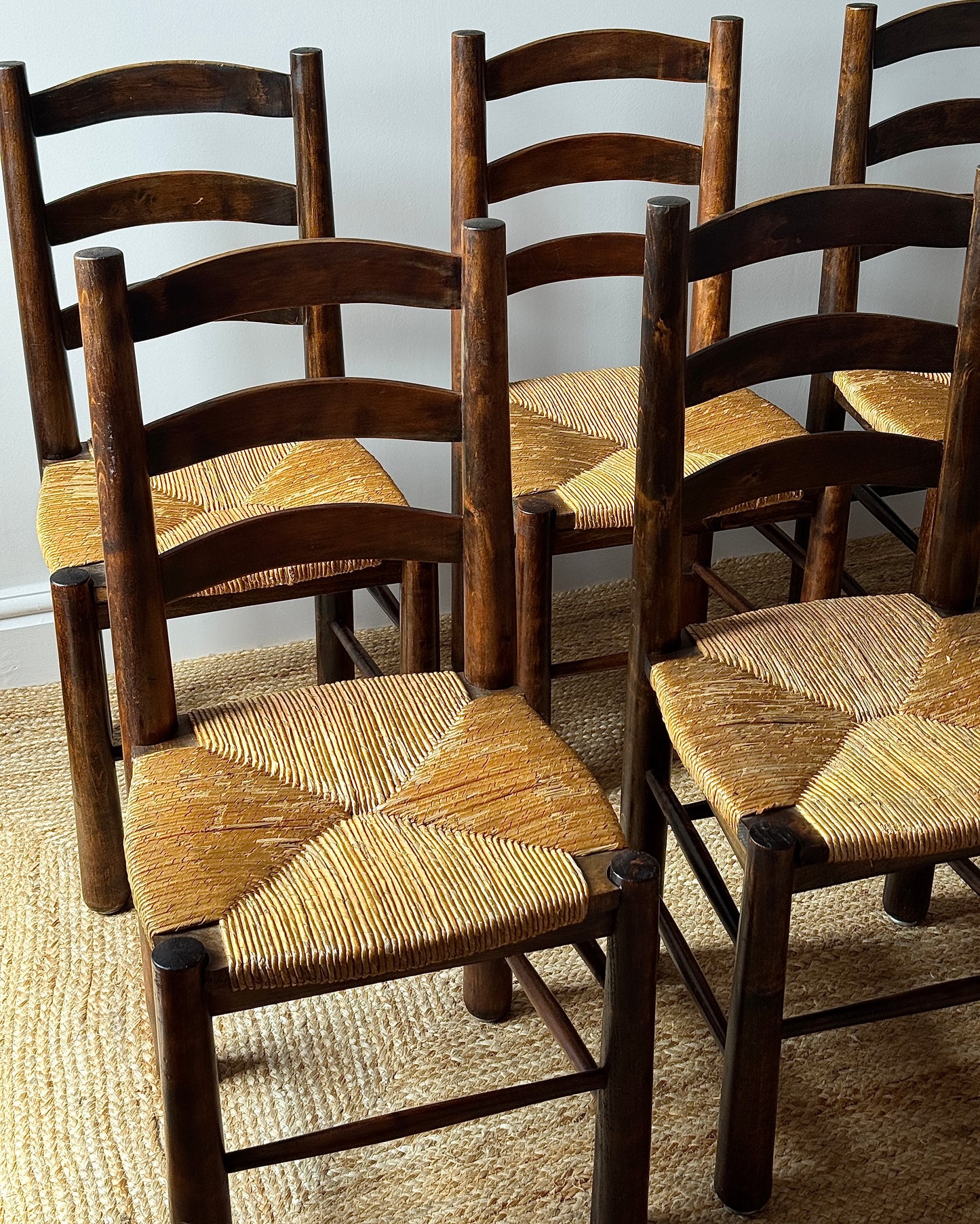 Set of 6 French Rush Ladderback Dining Chairs