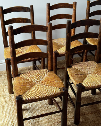 Set of 6 French Rush Ladderback Dining Chairs