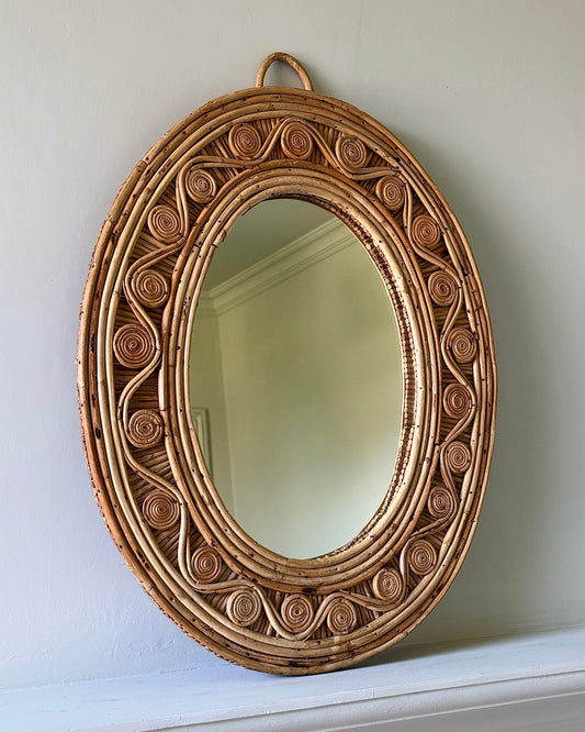 French Rattan Coiled Frame Mirror