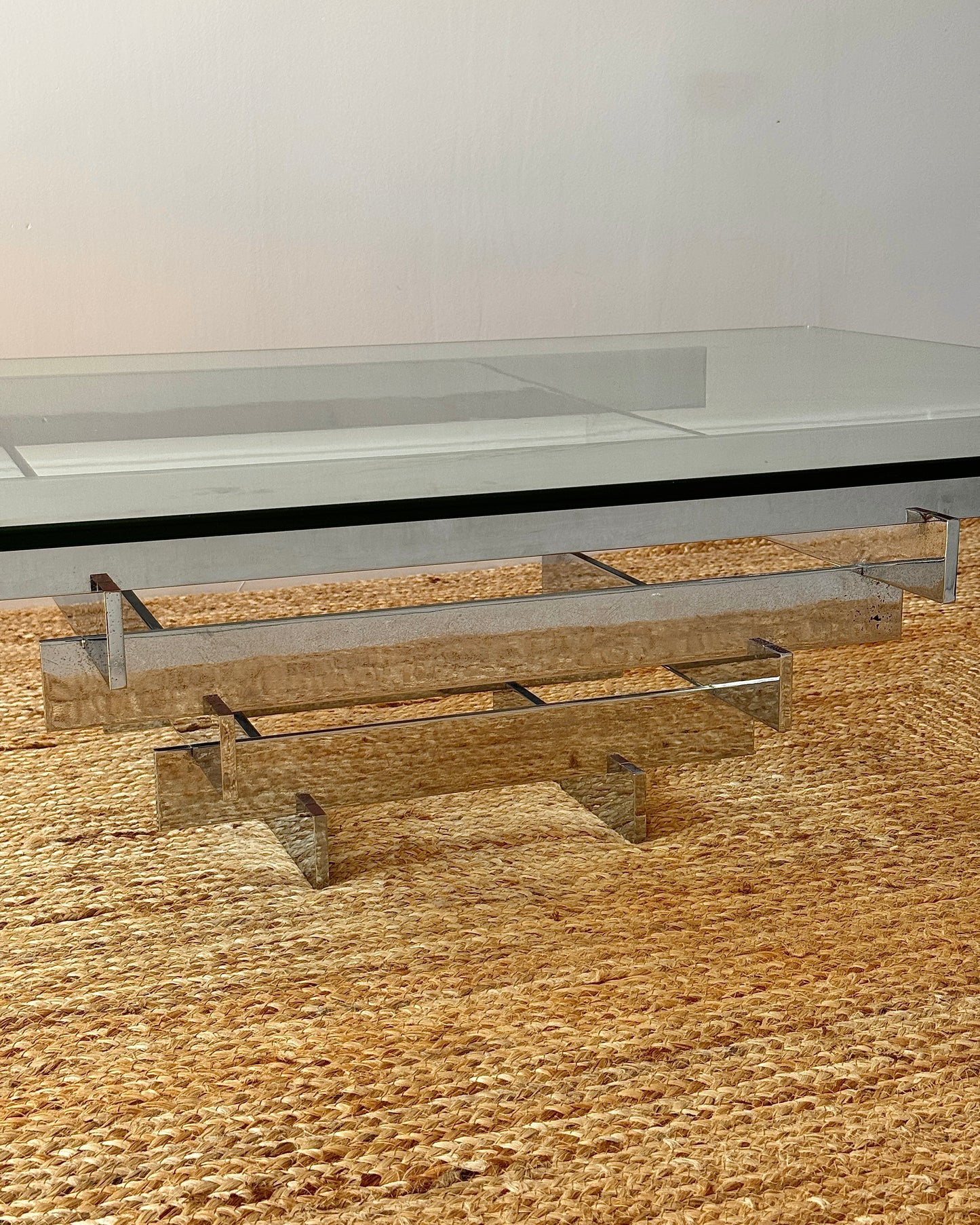 Glass and Chrome Stacked Coffee Table, Attributed to David Hicks c.1969