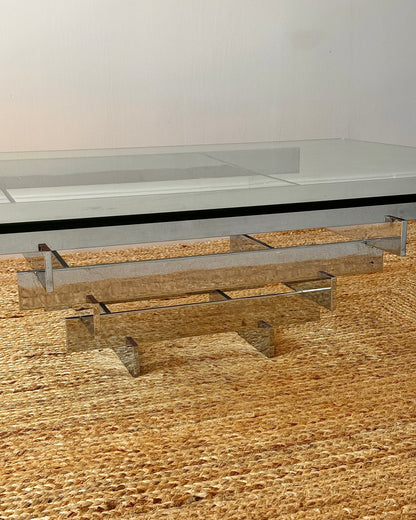 Glass and Chrome Stacked Coffee Table, Attributed to David Hicks c.1969