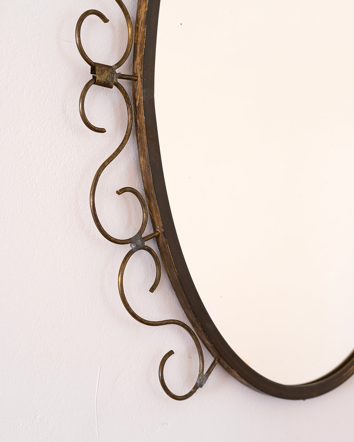 Danish Brass Mirror with Scrolled Frame, c.1960