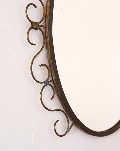 Danish Brass Mirror with Scrolled Frame, c.1960
