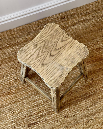 French Folk Art Carved Oak Stool