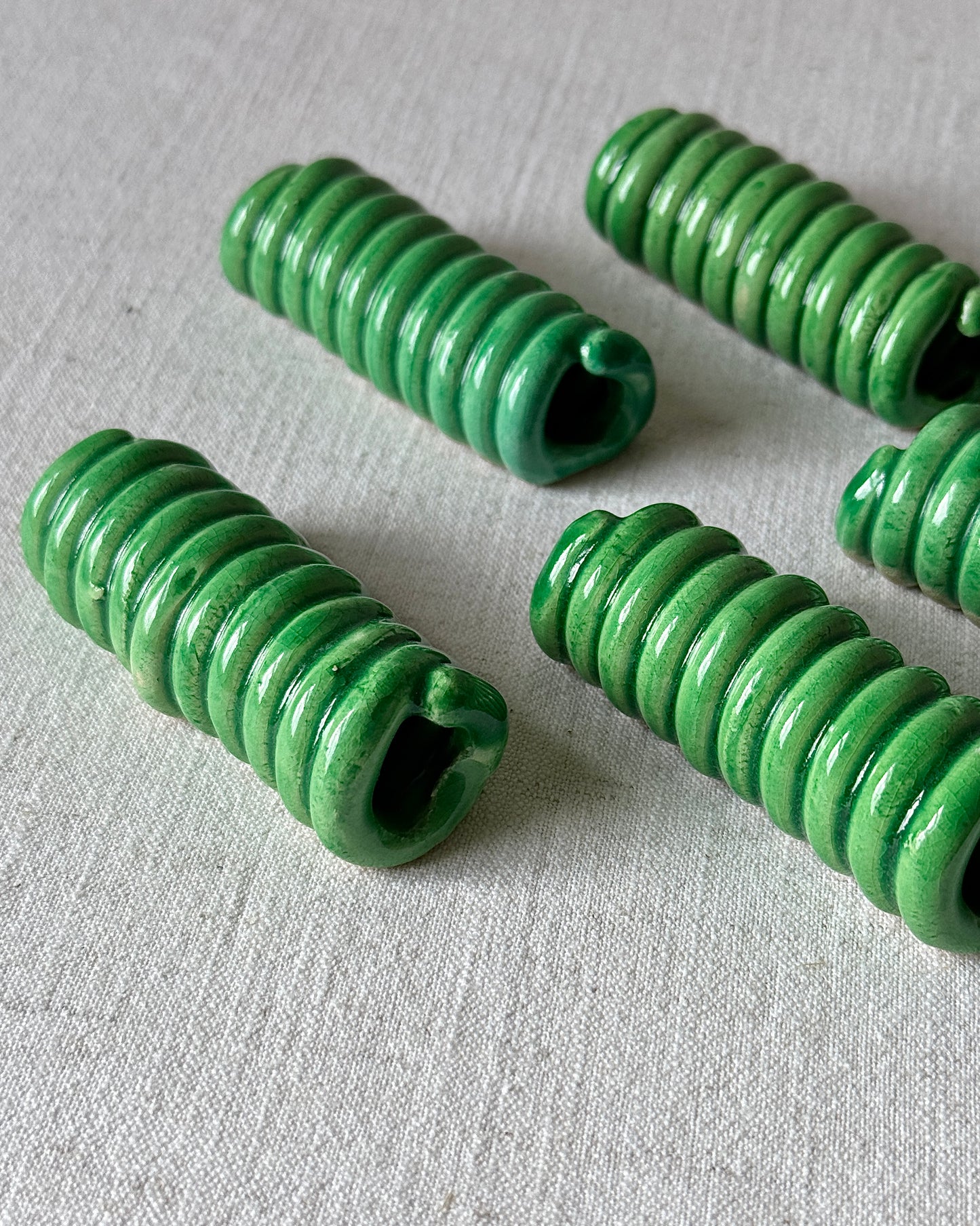 French Coiled Green Ceramic Cutlery Rests - 12 Available