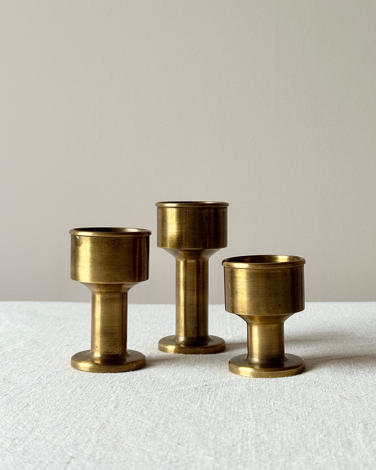 Set of 3 Swedish Tiered Brass Candleholders