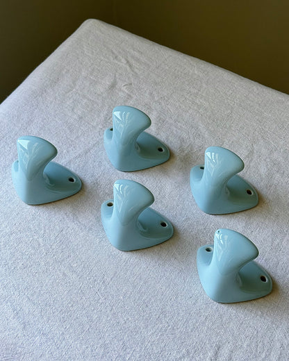 Mid-century Swedish Blue Glaze Wall Mounted Hooks