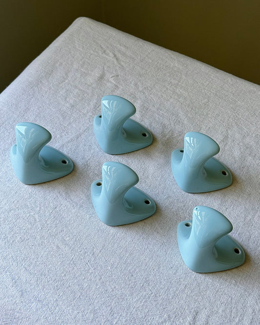 Mid-century Swedish Blue Glaze Wall Mounted Hooks