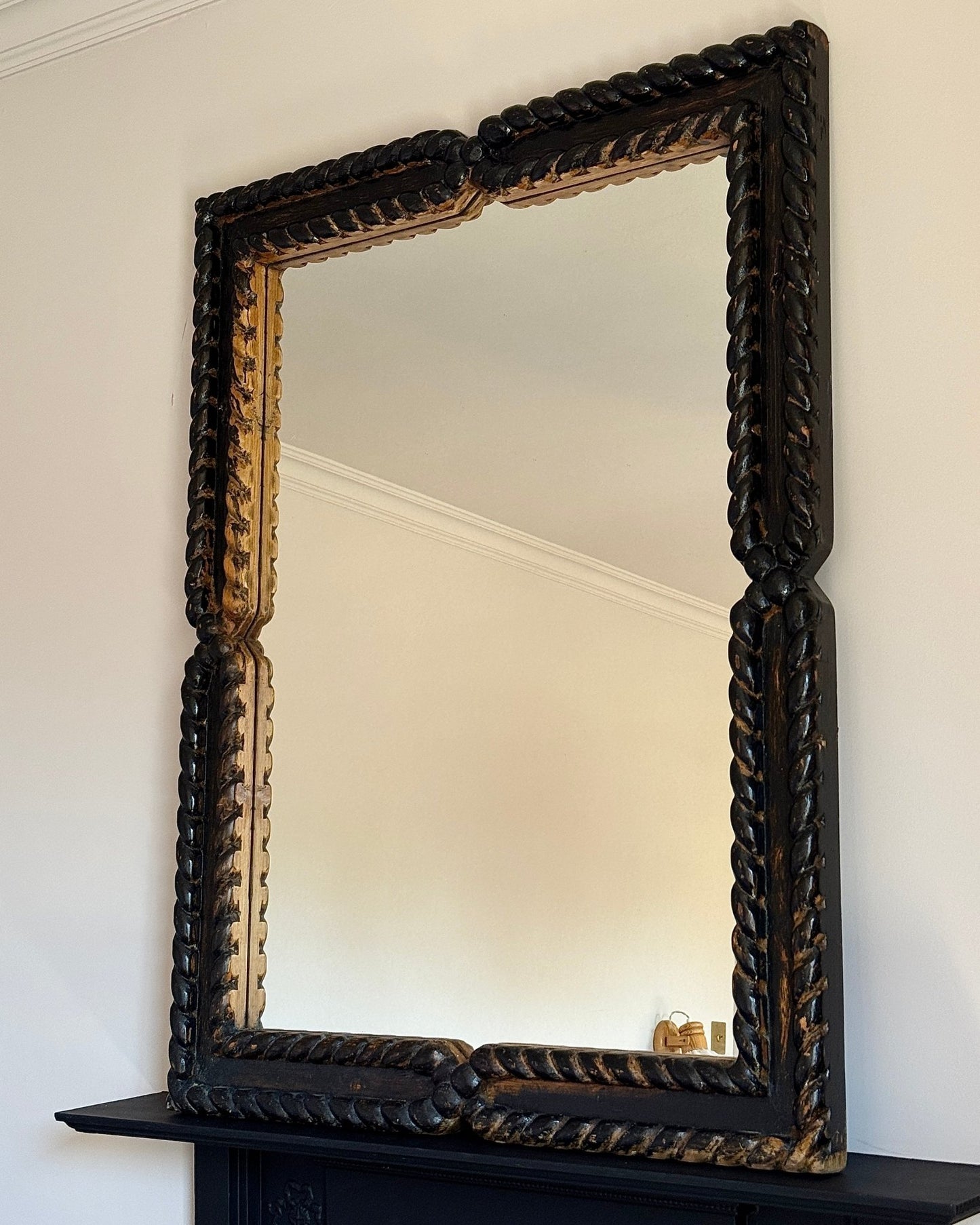 Large Black Oak Twisted Rope Mirror, Late 19th Century - Club Sourced
