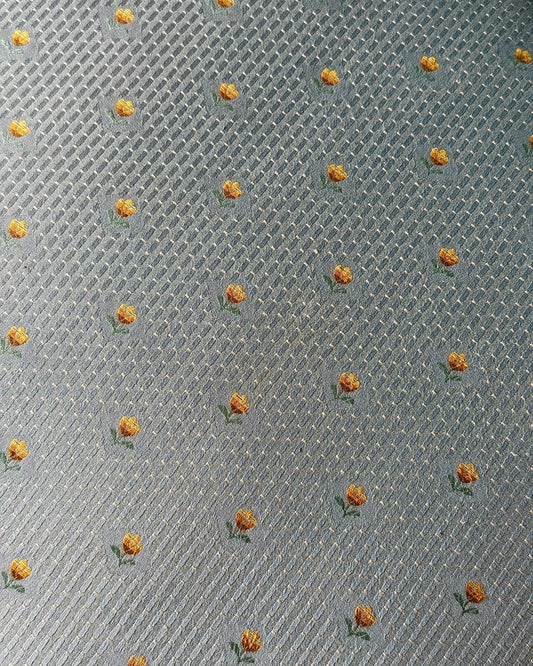 French Mid-Century Slipper Chair with Embroidered Tulip Jacquard Upholstery