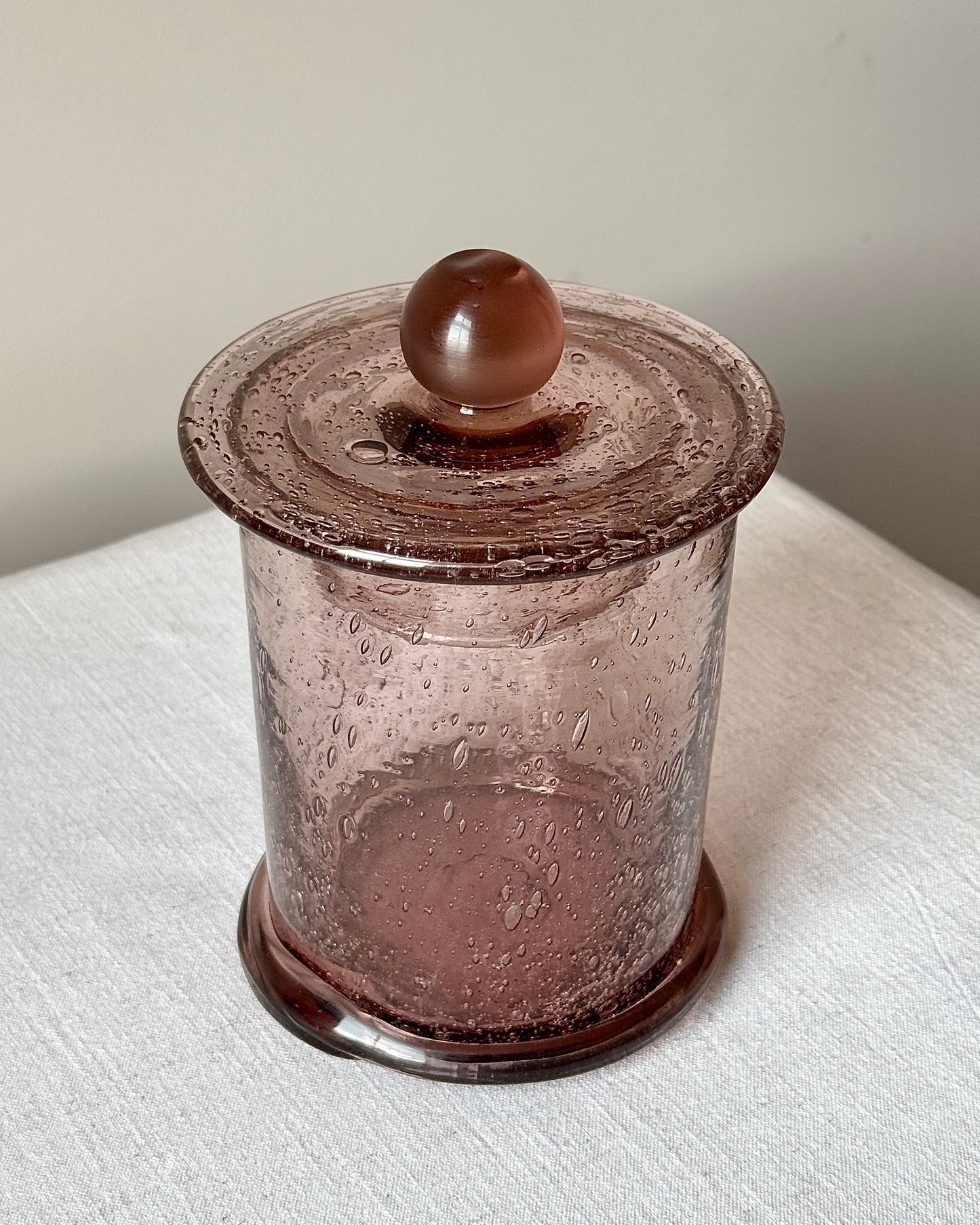 Biot Amethyst Bubble Glass Lidded Jar, c.1970s