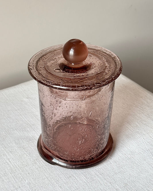 Biot Amethyst Bubble Glass Lidded Jar, c.1970s